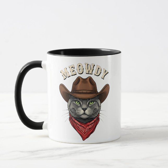 Taza Meowdy Cowboy Cat Western Funny Cowpoke Kitty (Izquierda)