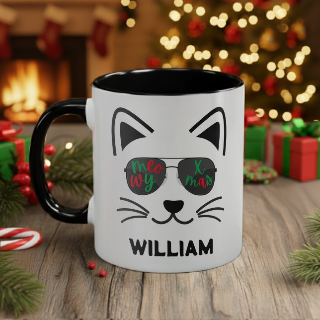 Taza Meowy Navidades Gafas de sol gatos gatos gatos Gaf (Meowy Christmas Sunglasses Kitty Cat Coffee Mug
)