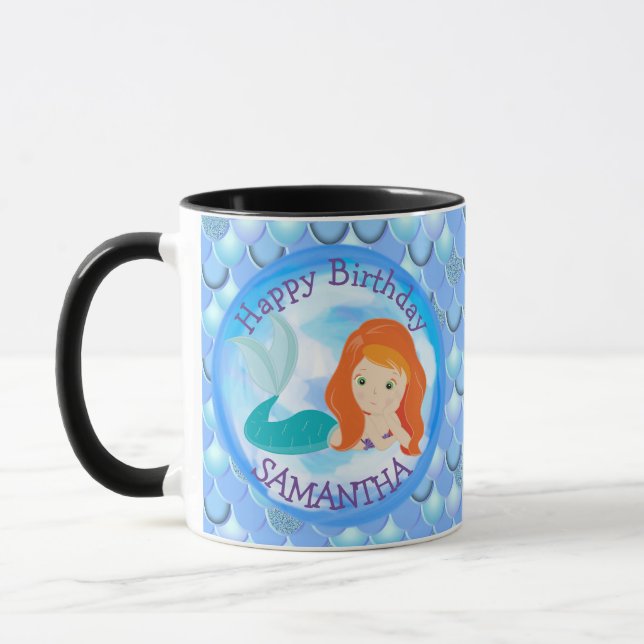 Taza Mermaid Cute feliz cumpleaños AZUL Mug (Izquierda)