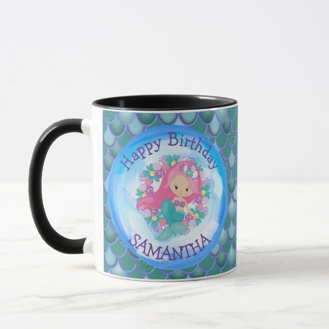 Taza Mermaid Cute feliz cumpleaños AZUL Mug (Izquierda)