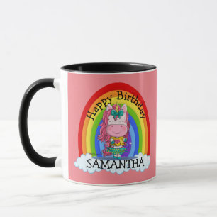 Taza Mermaid Cute feliz cumpleaños rosado