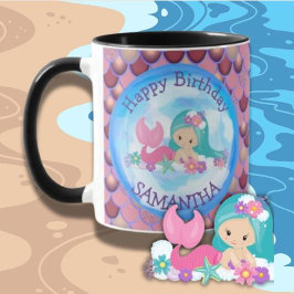 Taza Mermaid Cute Happy BIRTHDAY PURPLE Mug