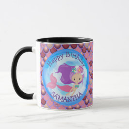 Taza Mermaid Cute Happy BIRTHDAY PURPLE Mug