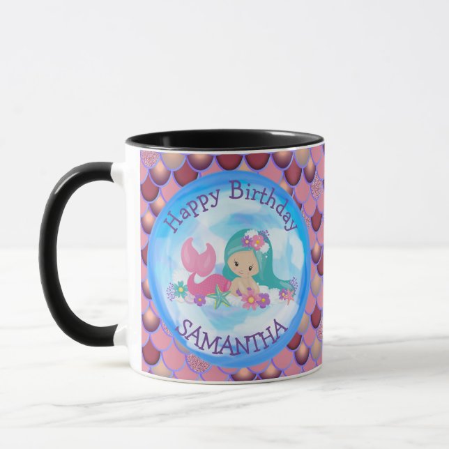 Taza Mermaid Cute Happy BIRTHDAY PURPLE Mug (Izquierda)