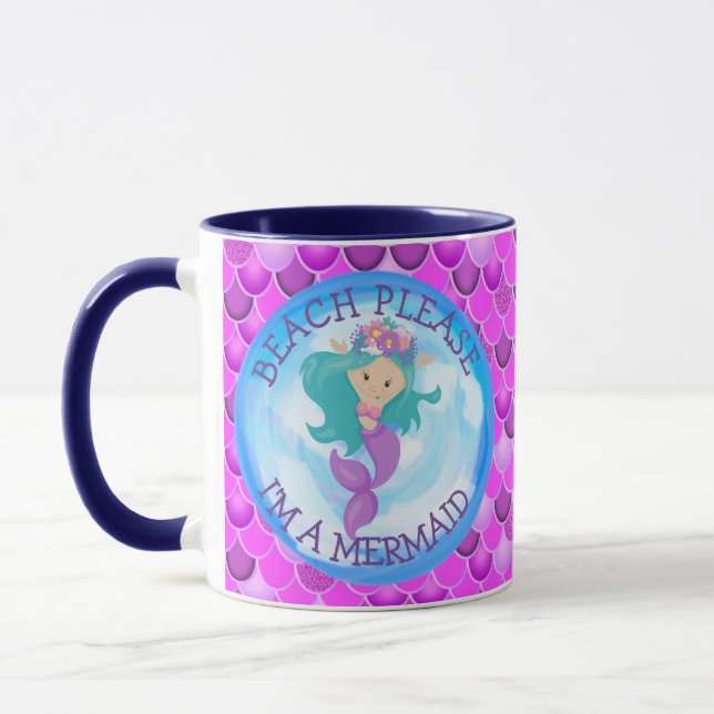 Taza Mermaid Cute Happy Purple Mug (Izquierda)