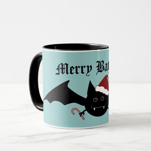 Taza Merry Batmas tonto murciélago gótico en azul (Anverso izquierdo)