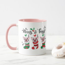 Taza Merry Bright agrega Navidades de cerdos monográfic
