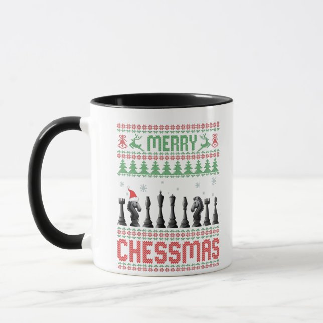 Taza Merry Chessmas Funny Chess christmas Ugly Sweater (Izquierda)