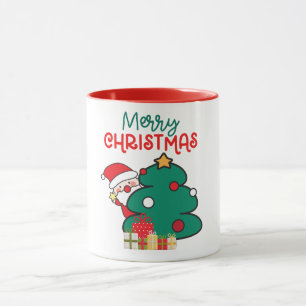 Taza Merry Christma Santa, árbol y regalos