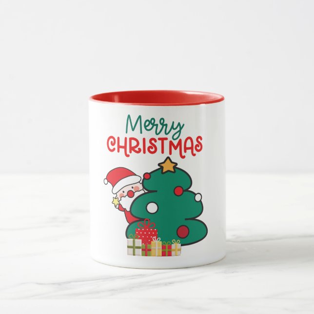 Taza Merry Christma Santa, árbol y regalos (Centro)