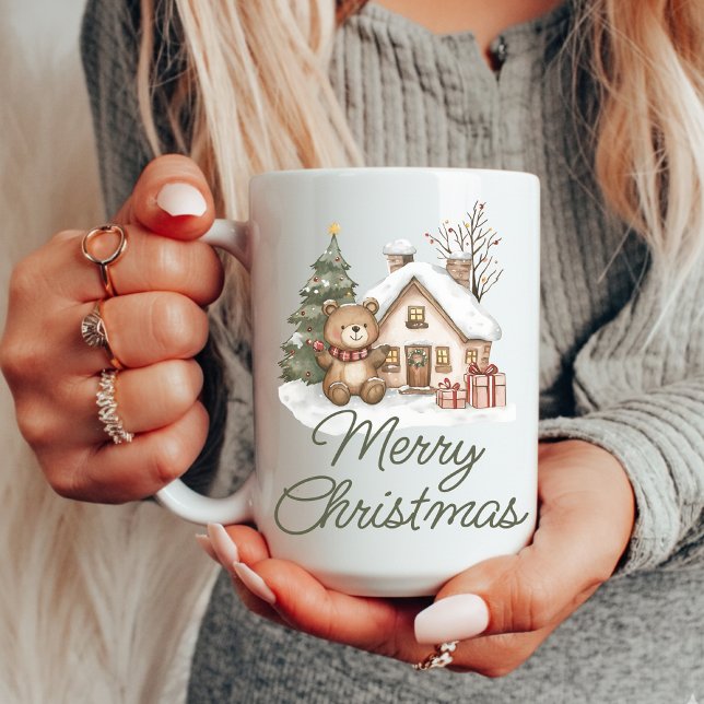 Taza Merry Christmas Bear Mug for Family or Coworkers (christmas decor gift, christmas mug for her, christmas mug for him, coworker christmas gift,)