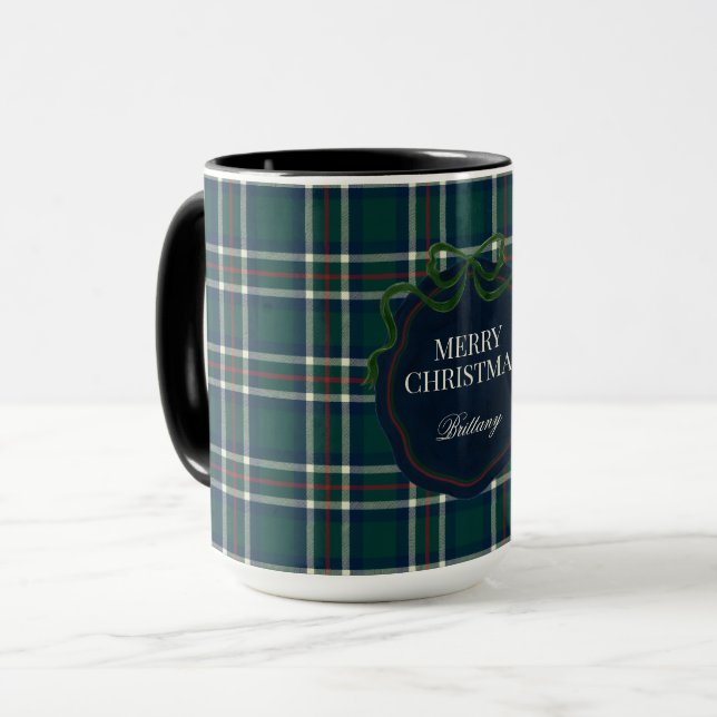 Taza Merry Christmas Classic Preppy Tartan Plaid (Anverso izquierdo)