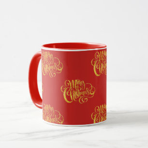 Taza Merry Christmas con caligrafía de oro falso