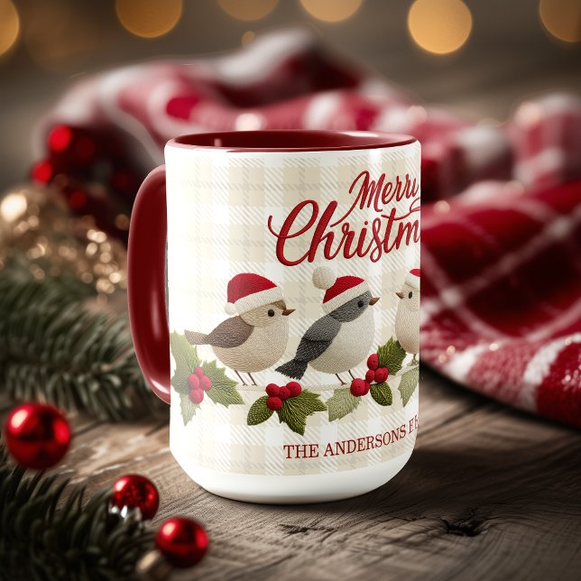 Taza Merry Christmas Cute Embroidaried Birds Name (Merry Christmas Cute Embroidaried Birds Name Mug)
