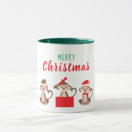 Taza Merry Christmas Cute Monkeys Navidades Gorras