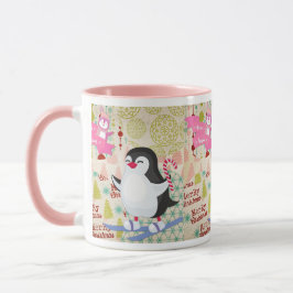 Taza Merry Christmas Cute Penguin Pink Mug