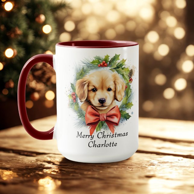 Taza Merry Christmas Cute Water Color Puppy Dog Nombre (Subido por el creador)