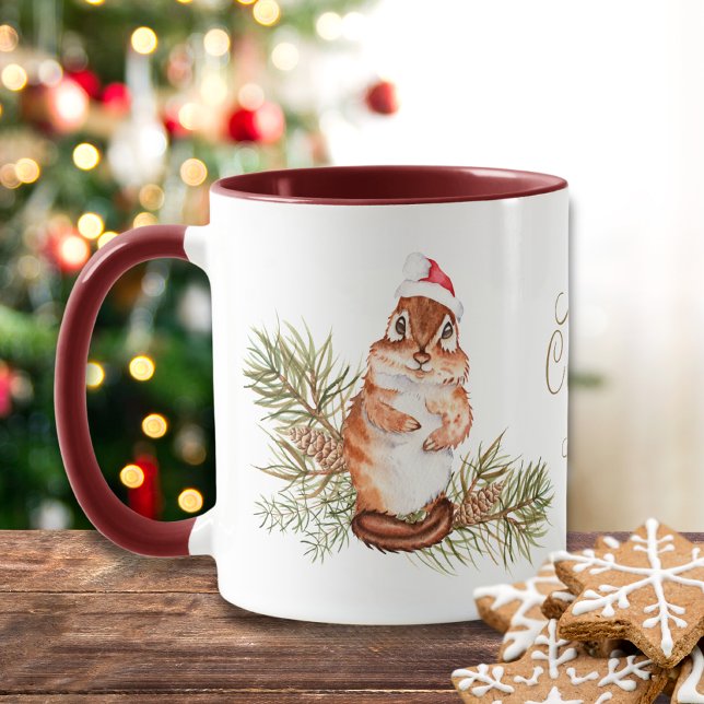 Taza Merry Christmas Cute Watercolor Squirrel Nombre (Subido por el creador)