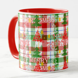Taza Merry Christmas Decorated Plaid Tartán