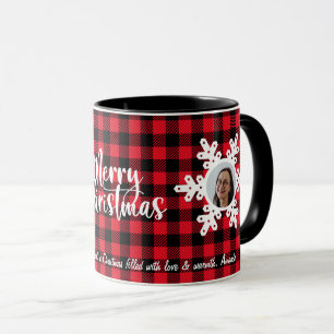 Taza Merry Christmas Family Photo Name Personalized Red