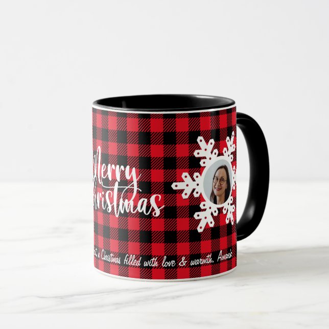 Taza Merry Christmas Family Photo Name Personalized Red (Anverso derecho)