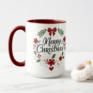 Taza Merry Christmas Floral Wreath Combo Mug