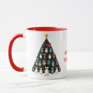 Taza Merry Christmas Funny Penguin Tree Red