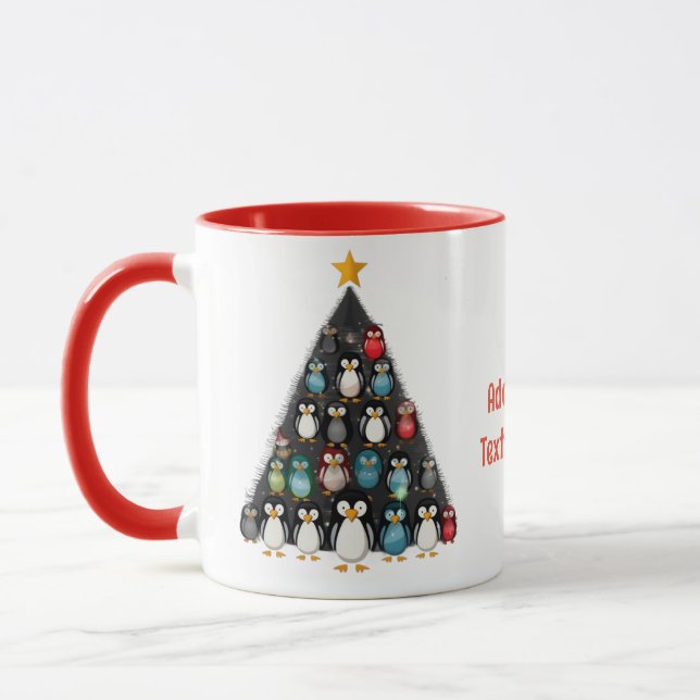 Taza Merry Christmas Funny Penguin Tree Red (Izquierda)