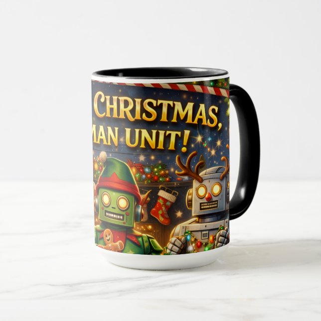 Taza Merry Christmas human unit funny robot holiday to  (Anverso derecho)