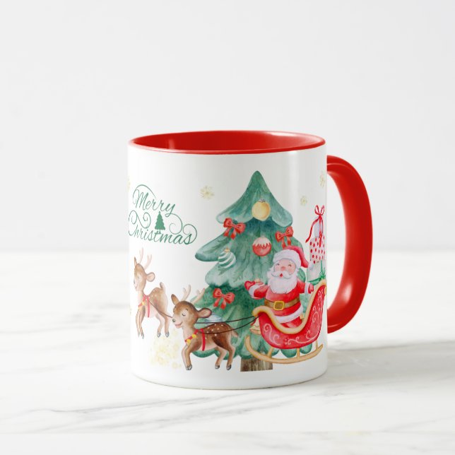 Taza Merry Christmas Mug – Santa & Flying Reindeer (Anverso derecho)