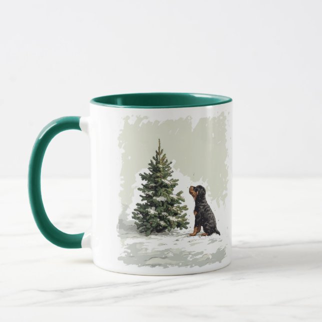 Taza Merry Christmas Rottweiler Dog Christmas Tree (Izquierda)