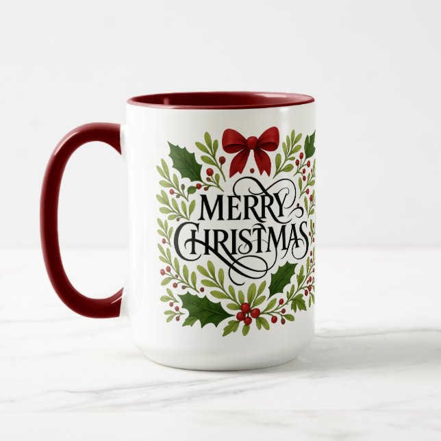 Taza Merry Christmas Wreath Coffee Mug (Izquierda)