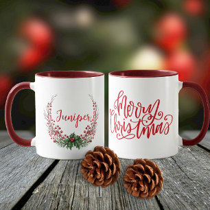 Taza Merry Christmas Wreath Name