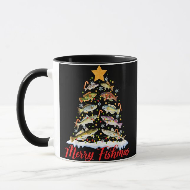 Taza Merry Fishmas Divertido Árbol de Navidad Ilumina F (Izquierda)
