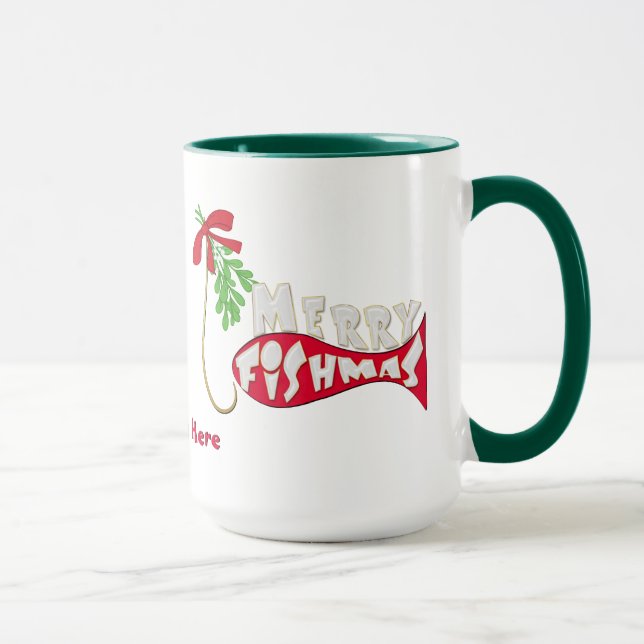 Taza Merry Fishmas Navidades de pesca divertidos (Derecha)