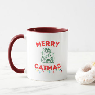Taza Merry Meow Christmas Cat Design.