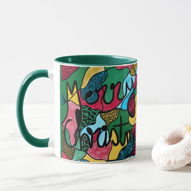 TAZA MERRY NAVIDAD NEUROGRÁFICA Y NEGRO (Con donut)