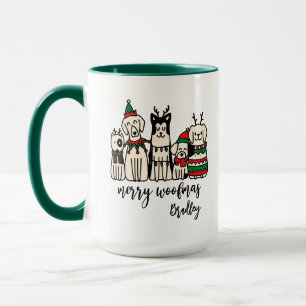 Taza Merry Woofmas Cute Dogs Navidades Nombre personali