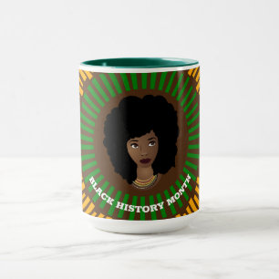 Taza Mes de la historia negra, rayas de sol, mujer negr