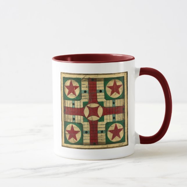 Taza Mesa de juego de Parcheesi antigua, por Ethan Harp (Derecha)