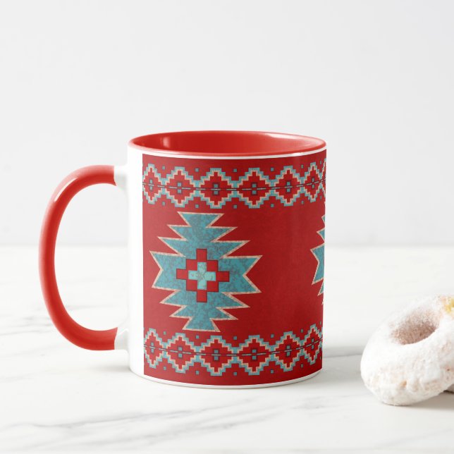 Taza Mesas del Suroeste Rojo y Turquesa (Con donut)