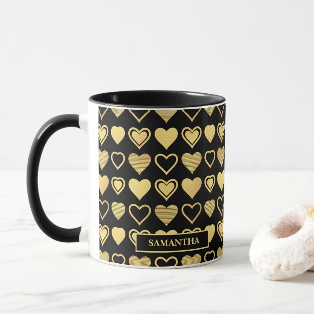 Taza Metallic Gold Accent Hearts Valentine’s Gift (Con donut)