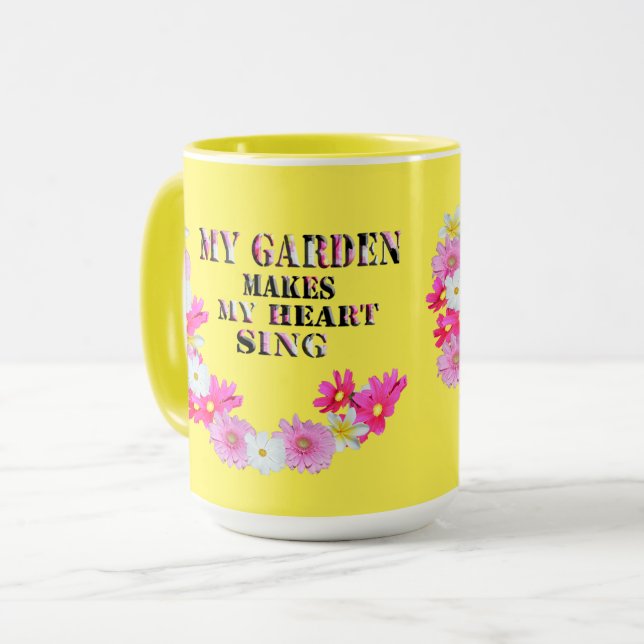 Taza Mi jardín hace que mi corazón cante, café (Anverso izquierdo)