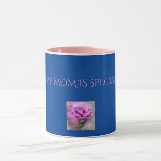 Taza "MI MAMÁ ES ESPECIAL" rosa/azul de dos tonificante (Centro)