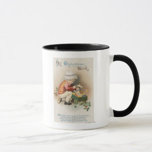 Taza Mi navidad WishKid observando los juguetes