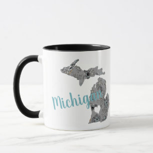 Taza Michigan Gray Blue Poppies Patrón floral