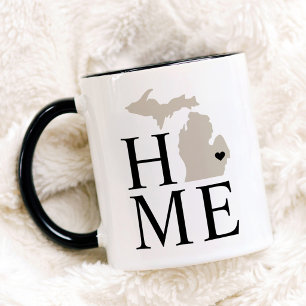 Taza Michigan Hogar Beige y Negro Corazón del Estado