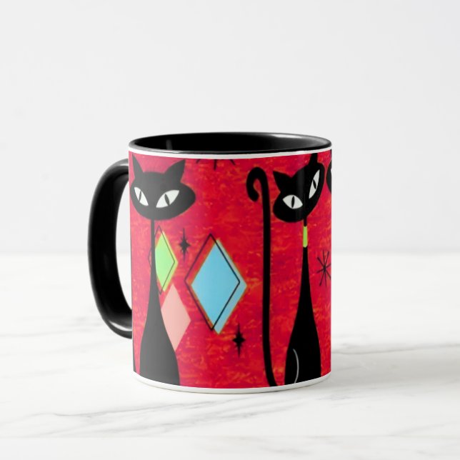 Taza Mid Century Meow Retro  Black Cats  (Anverso izquierdo)