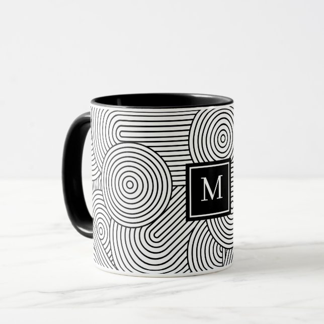 Taza Mid Century Modern Black White Monogrammed Initial (Anverso izquierdo)