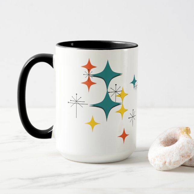 Taza Mid Century Modern Eames Atomic Era Starbursts  (Con donut)